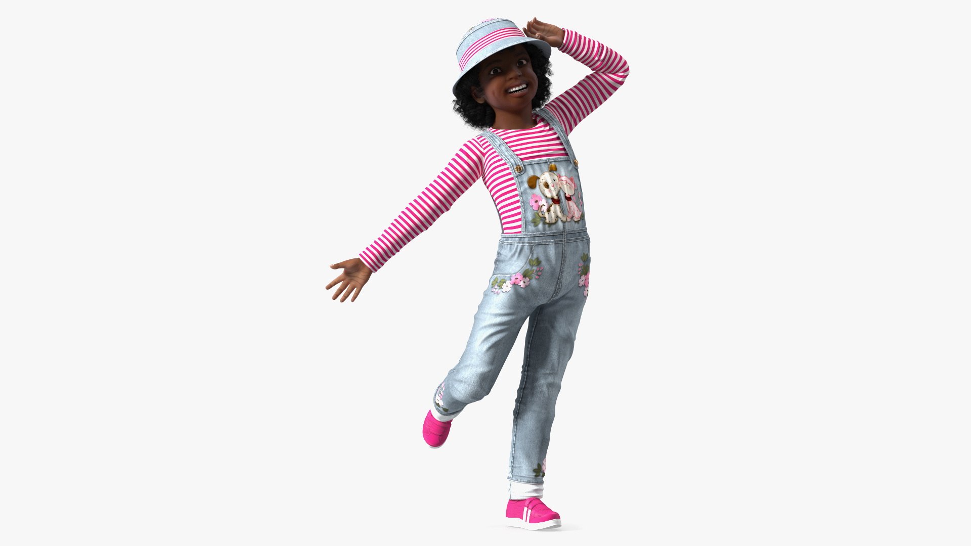 Cheerful Black Girl Child Street Clothes 3D model preview