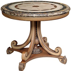 Wooden round Rustic dining coffee table side table with pattern 3D model
