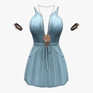 Casual Cute Ruffle Dress Boho Chic Outfit 3D model