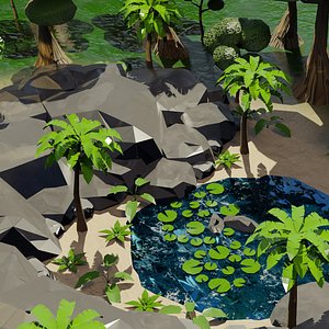 Game ready Stylized Oasis Lake