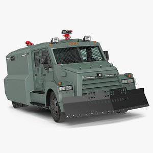 3D Armored Water Cannon Truck Green Simple Interior