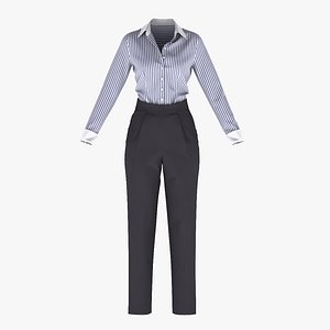 Navy White Bengal Stripe Fitted Shirt 3D model