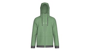 Men Full-Zip High Neck Hooded Jacket 3D model