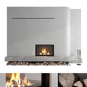 3D Decorative wall with fireplace set 60