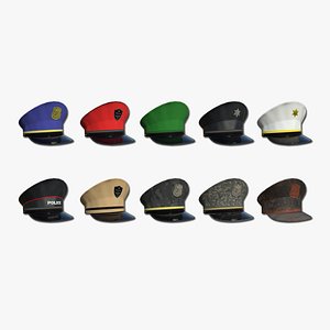 3D model 10 Police Caps Collection - Military Character Design Fashion