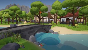 Low Poly Fantasy Valley - 3D Asset