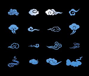 Cartoon flat cloud 20pack collection Auspicious Clouds icon logo 3D model