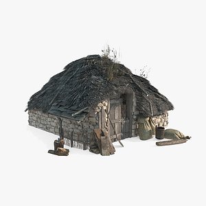Ancient architecture thatched stables 3D model
