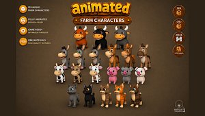 3D Farm Village Animal Pack Animated Stylized Low Poly Animals Low-poly 3D model