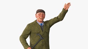 Waving Old Man with Stick