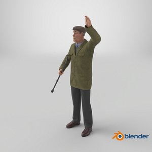 3D Waving Old Man with Stick