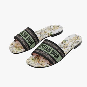 3D Dior Dway Slide Yellow Multicolor Embroidered Cotton