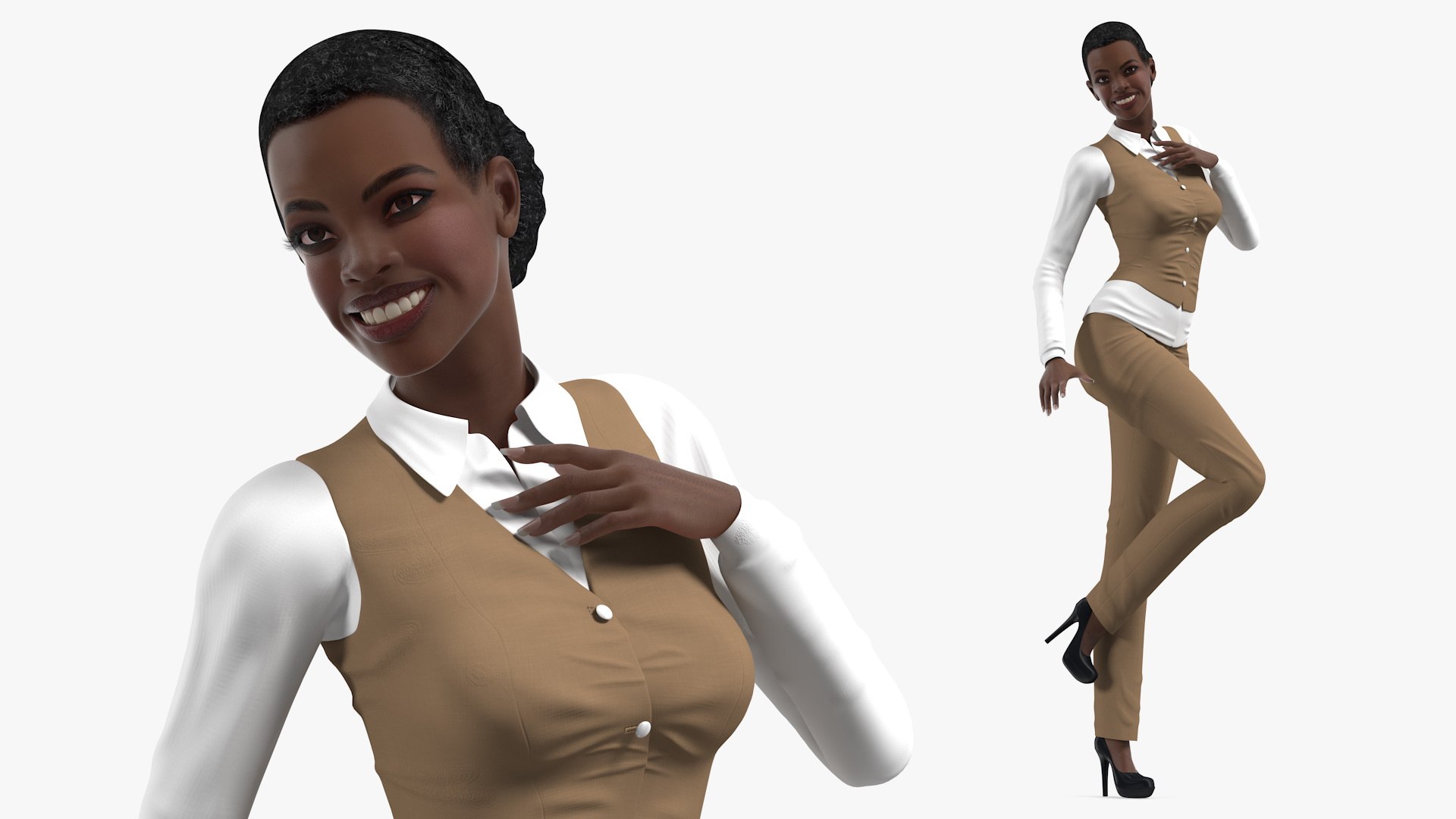 Dark Skin Business Style Woman Rigged for Cinema 4D 3D model preview
