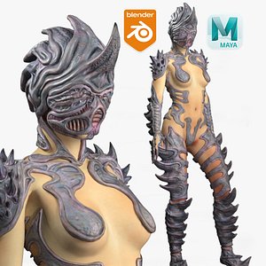 Realistic Rigged Monster Female Character 3D model