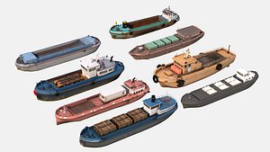 Inland Cargo Barge 3D Model Pack