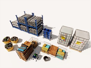 3D Industrial Warehouse Storage Props  Pipe Rack Collection model