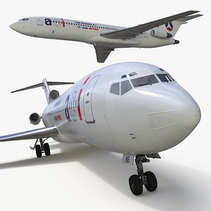 3D Air France Boeing 727 Airliner Rigged for Maya model
