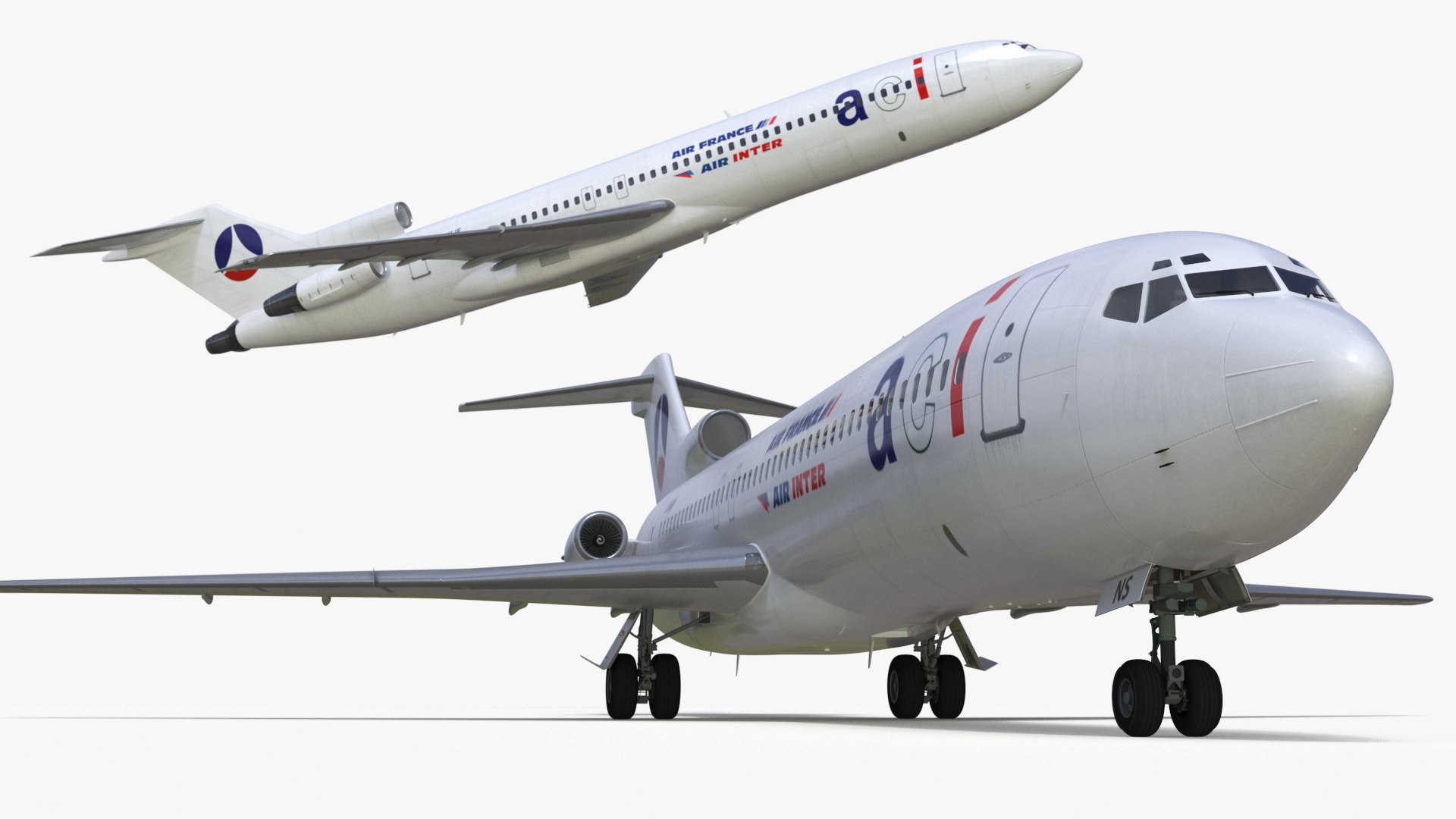 Air France Boeing 727 Airliner Rigged for Maya 3D model preview