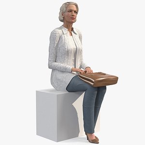 Elderly Lady in Casual Clothes Siting Pose