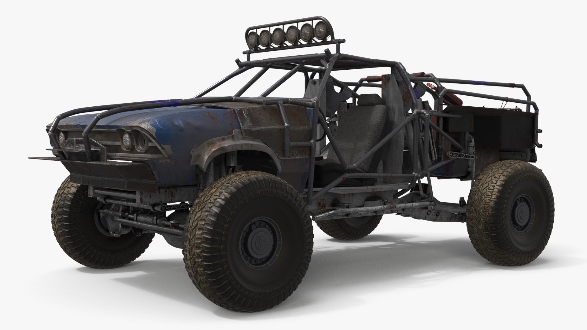 Postapocalyptic Raid Truck 3D model for vehicle visualization, games, animation, transport scenes, and automotive rendering