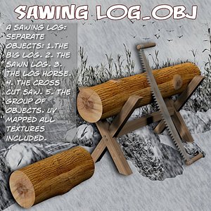 sawing log 3d obj