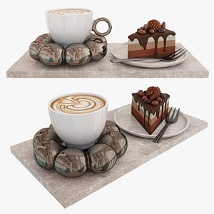3D Sunflower coffee cup and cheesecake model