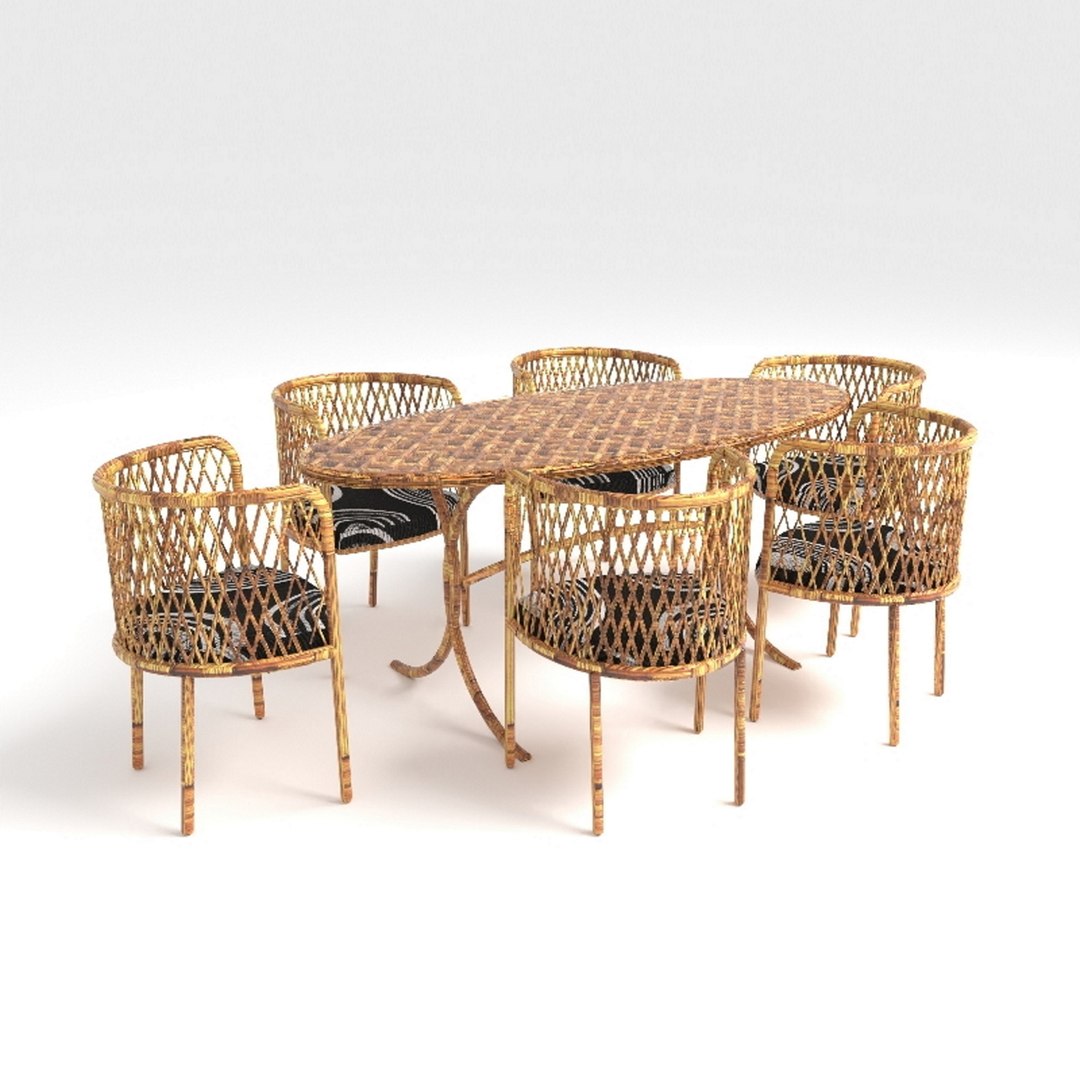 3D Bamboo Dining Table Set TurboSquid 1569931