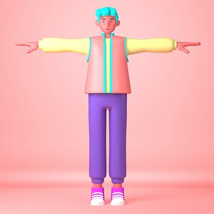 young cute cartoon man character 3D