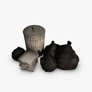 trash bin pile bags 3d max