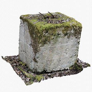 Rotten Concrete cube with moss