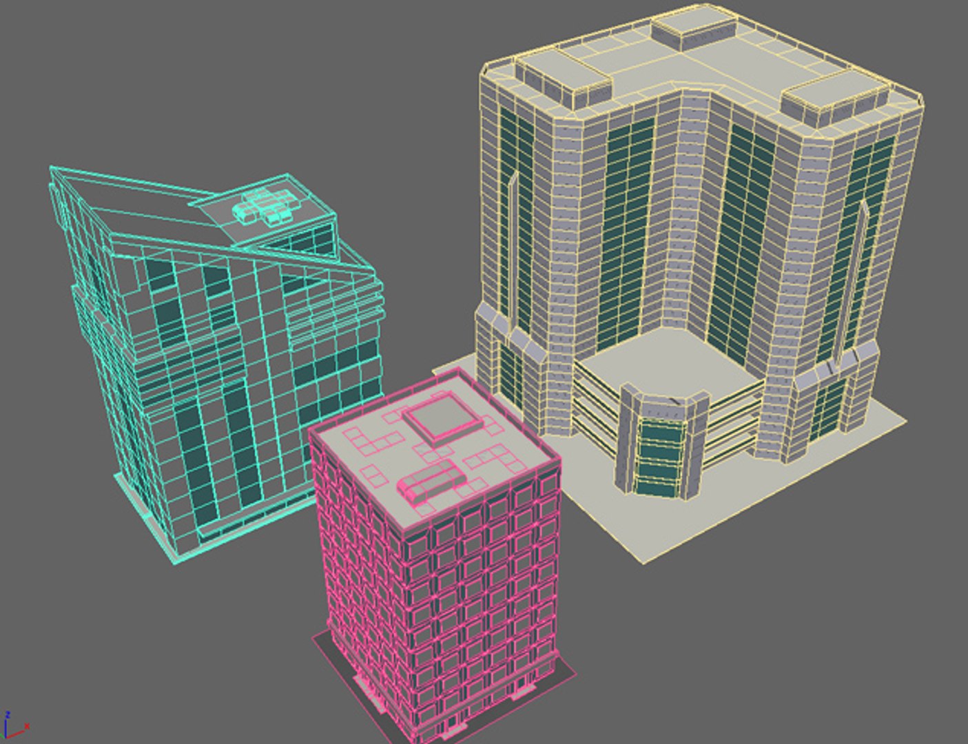 3 Low-poly Buildings 3d Max