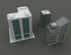 3 Low-poly high-rise office / corporate buildings