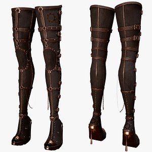 Stylized Steampunk Thigh High Heel Boots v2 model