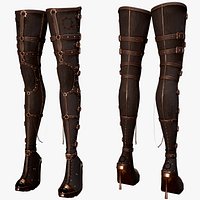 Stylized Steampunk Thigh High Heel Boots v2