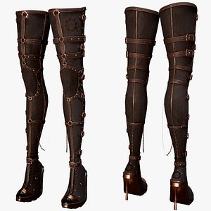 Stylized Steampunk Thigh High Heel Boots v2