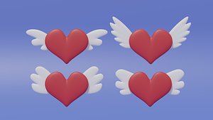 Cartoon Flying Heart With Wings Collection 3D model
