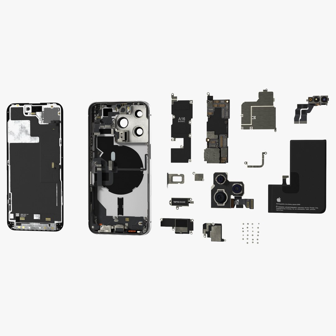 iPhone 14 Pro Fully Disassembled 3D model preview