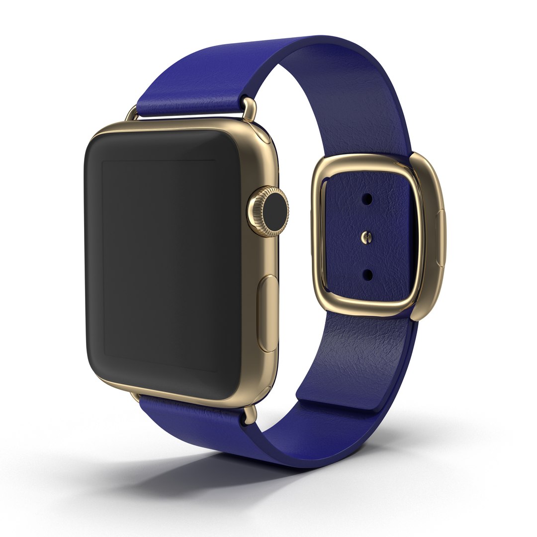 Apple Watch Gold 42mm Soft Blue Leather 3D model preview