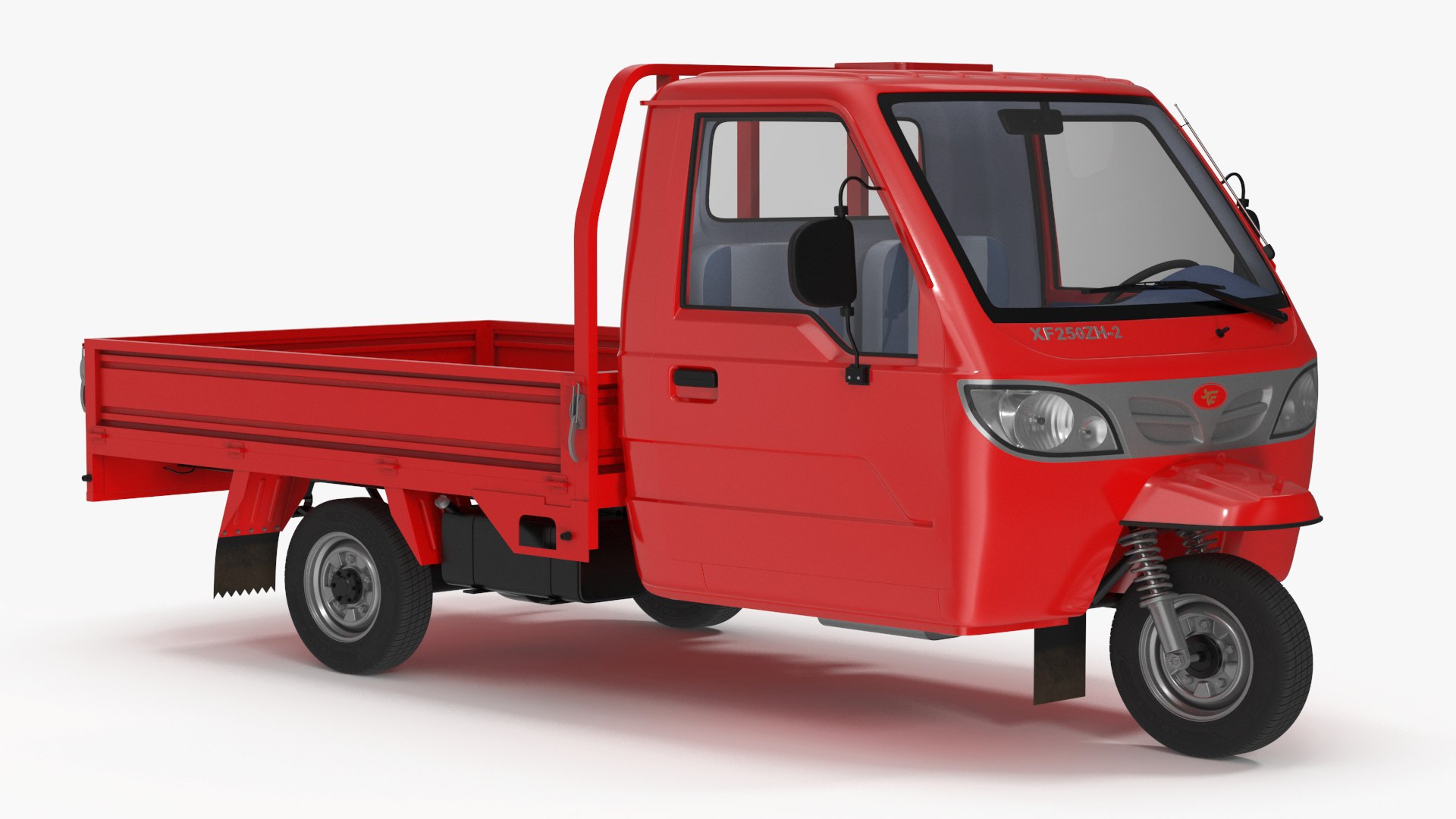 Asian Delivery Trike with Open Body Red 3D model preview
