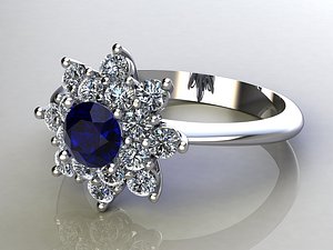 3d model ring flower diamonds