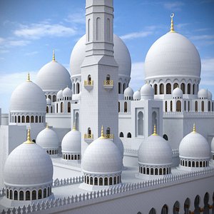 Sheikh Zayed Mosque Complex with Minarets and Domes White