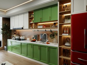 Modern Retro Kitchen Interior Scene 3D model