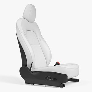 3D Tesla Model 3 Front Passenger Seat White Leather