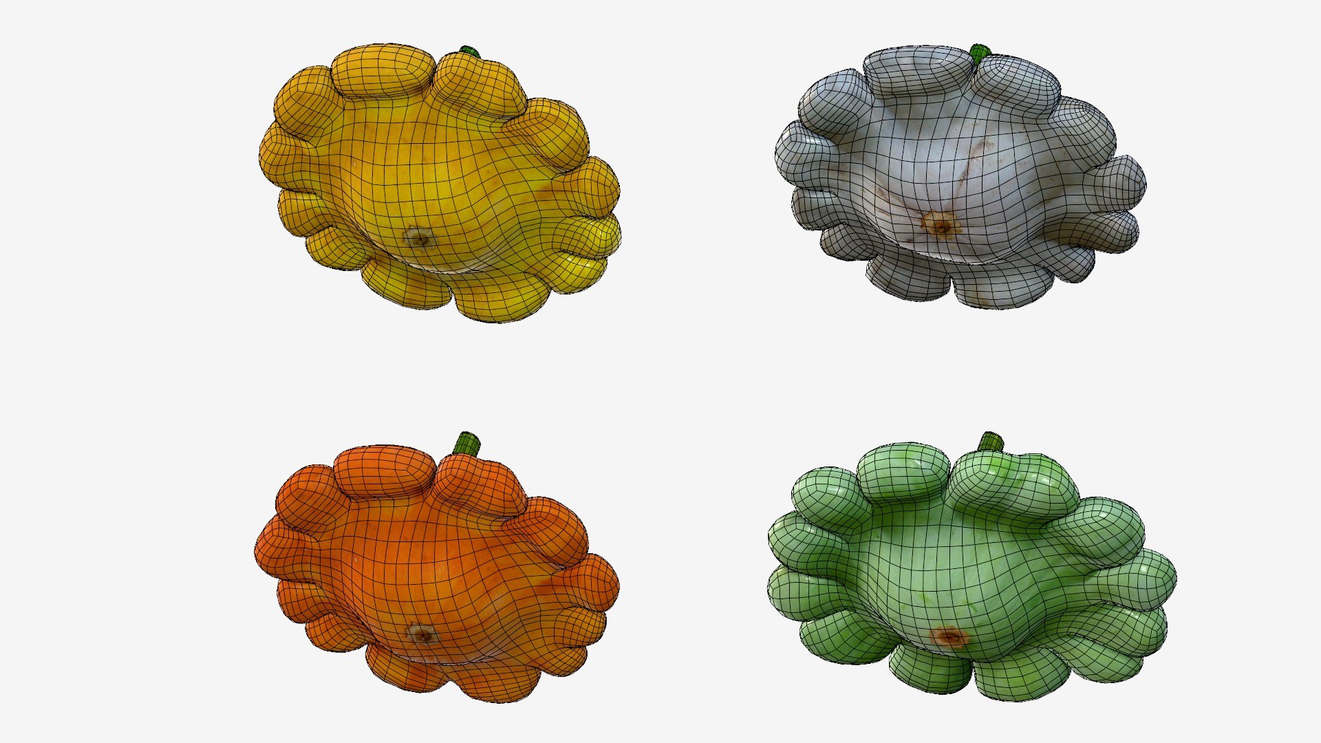 Scallop squash 3D https://p.turbosquid.com/ts-thumb/xH/uT1jma/wO/wire12/jpg/1726712574/1920x1080/fit_q87/d9ecbeae7160adc50457ebbd8bf3a928b6a24d40/wire12.jpg