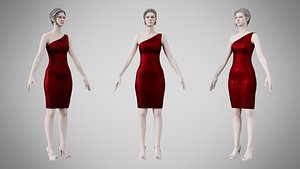 Dress 19 Burgundy Velvet With Design 3D model
