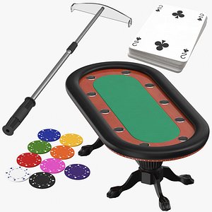 Poker Table Chips Cards and Chip Rake