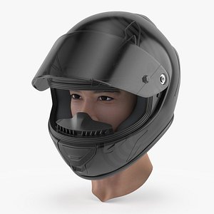 Asian Man Head in Helmet