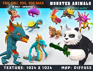 Low Poly Monster Cartoon Collection 05 Animated - Game Ready
