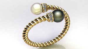 Bypass Ring with Pearls and Diamonds