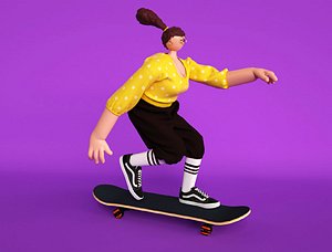 Skateboard sports character cartoon sister cartoon aunt cartoon woman puppet woman cartoon scene adv 3D model
